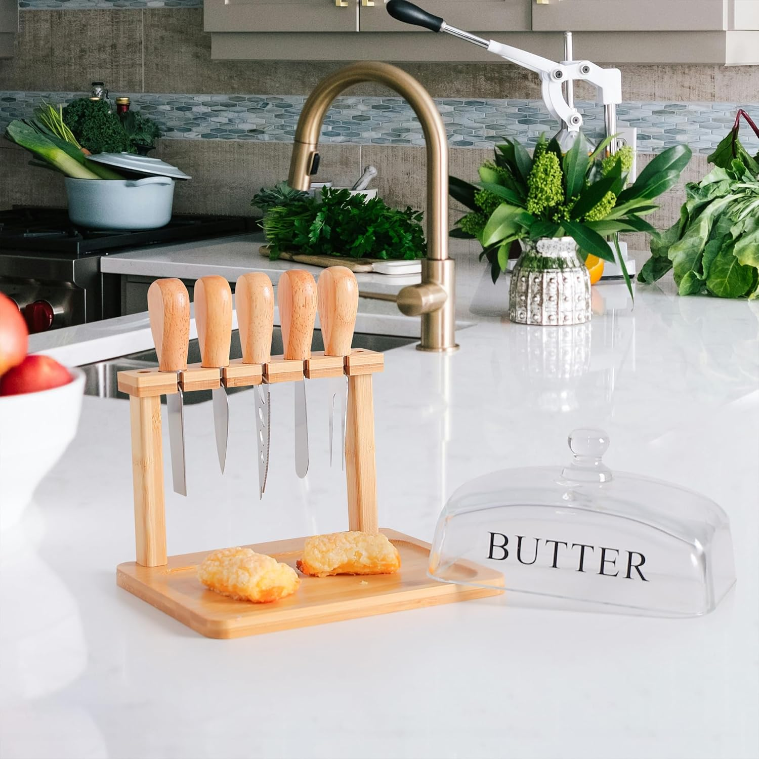 Bamboo Butter Dish And Lid Wooden Serving Tray With Glass Cover