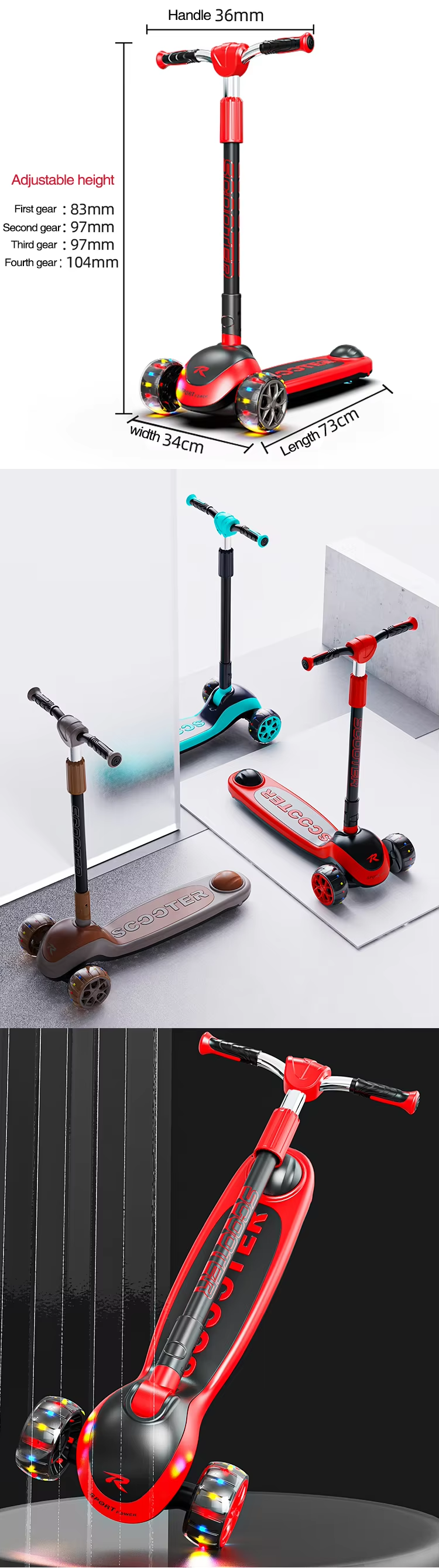 Bbt Global Kids Scooter Foldable Adjustable Led Flash Three Wheels Kick Scooter For Toddler Kids 3-10 Years