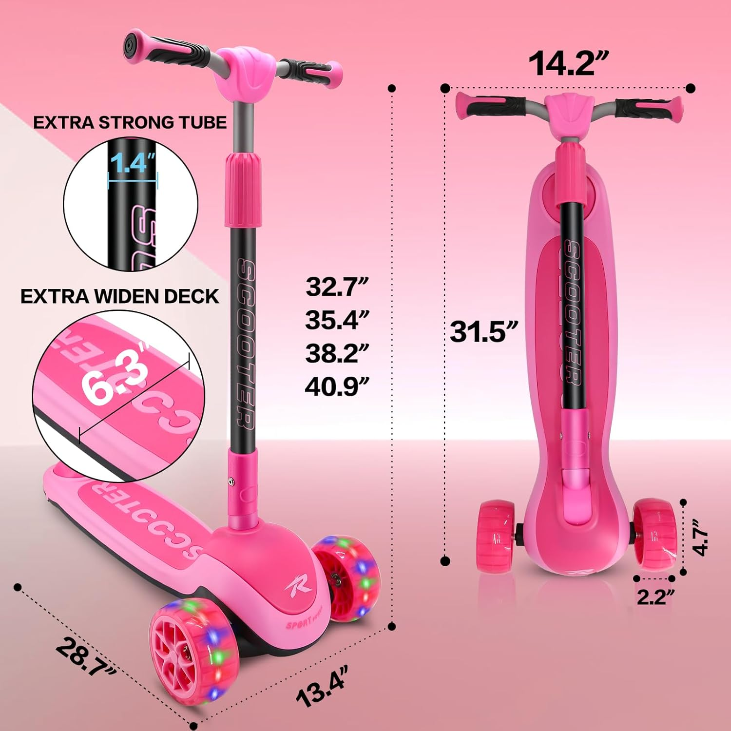 Bbt Global Kids Scooter Foldable Adjustable Led Flash Three Wheels Kick Scooter For Toddler Kids 3-10 Years