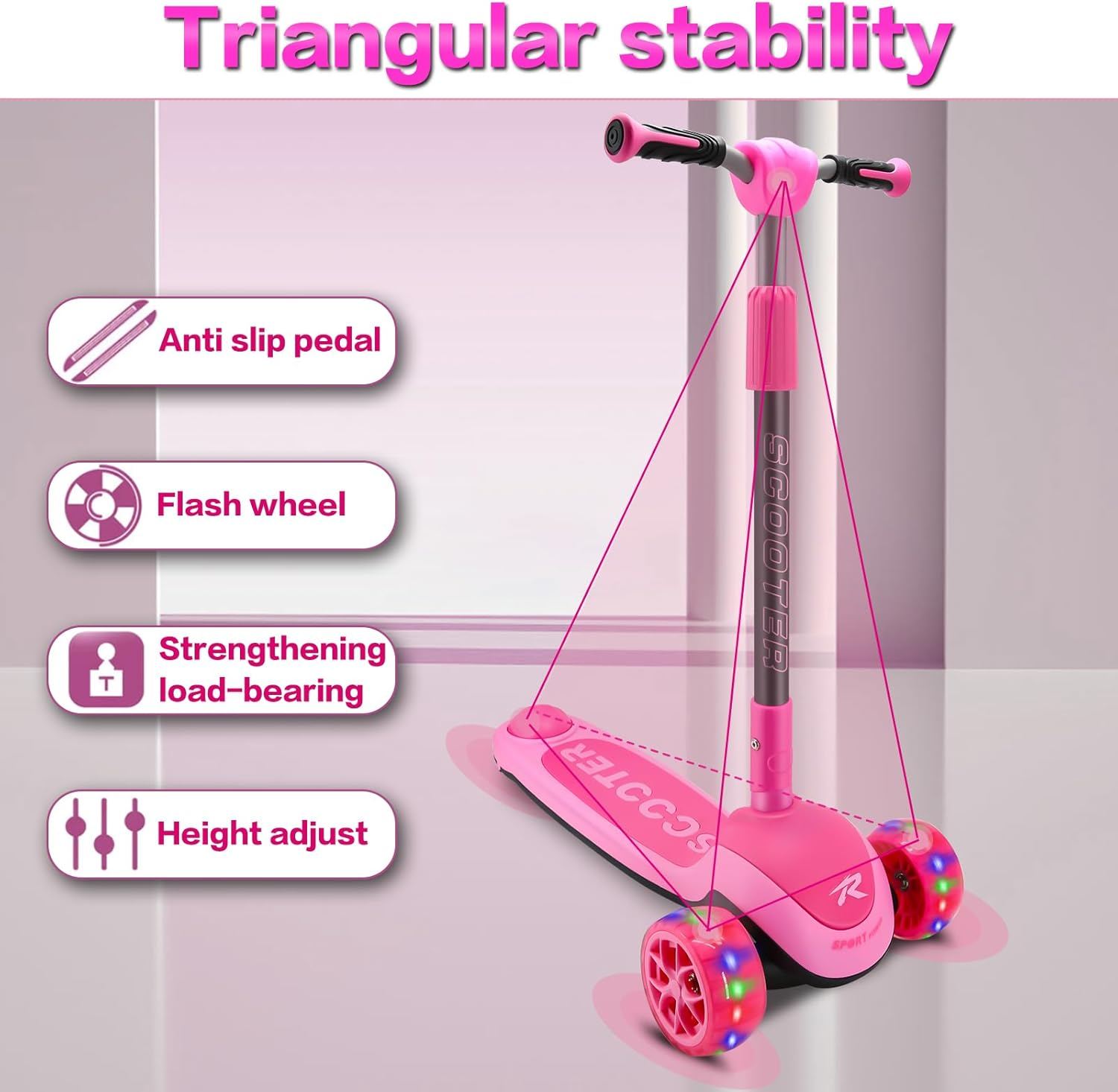 Bbt Global Kids Scooter Foldable Adjustable Led Flash Three Wheels Kick Scooter For Toddler Kids 3-10 Years