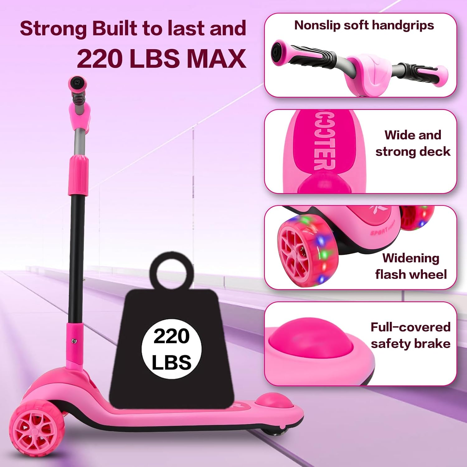 Bbt Global Kids Scooter Foldable Adjustable Led Flash Three Wheels Kick Scooter For Toddler Kids 3-10 Years