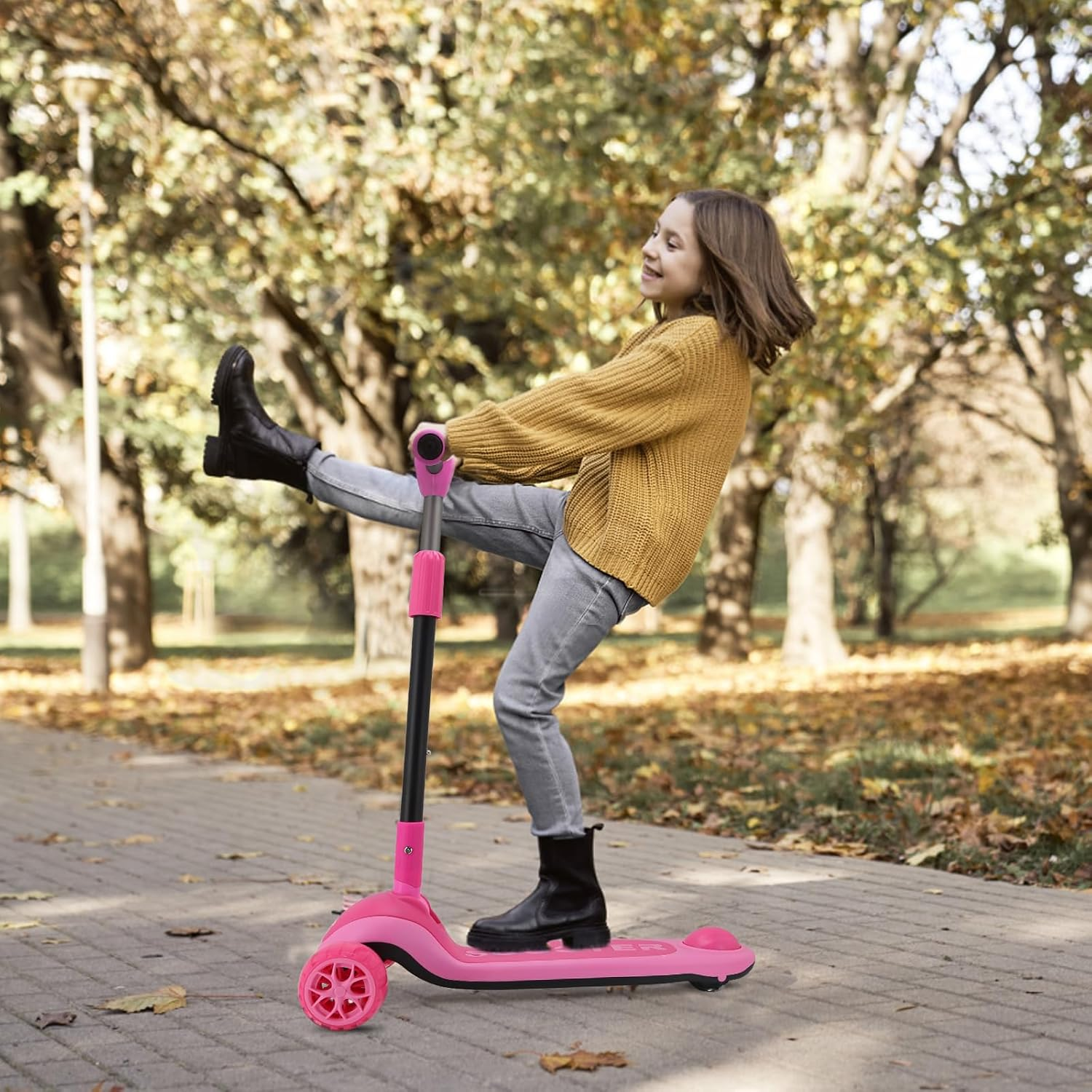 Bbt Global Kids Scooter Foldable Adjustable Led Flash Three Wheels Kick Scooter For Toddler Kids 3-10 Years