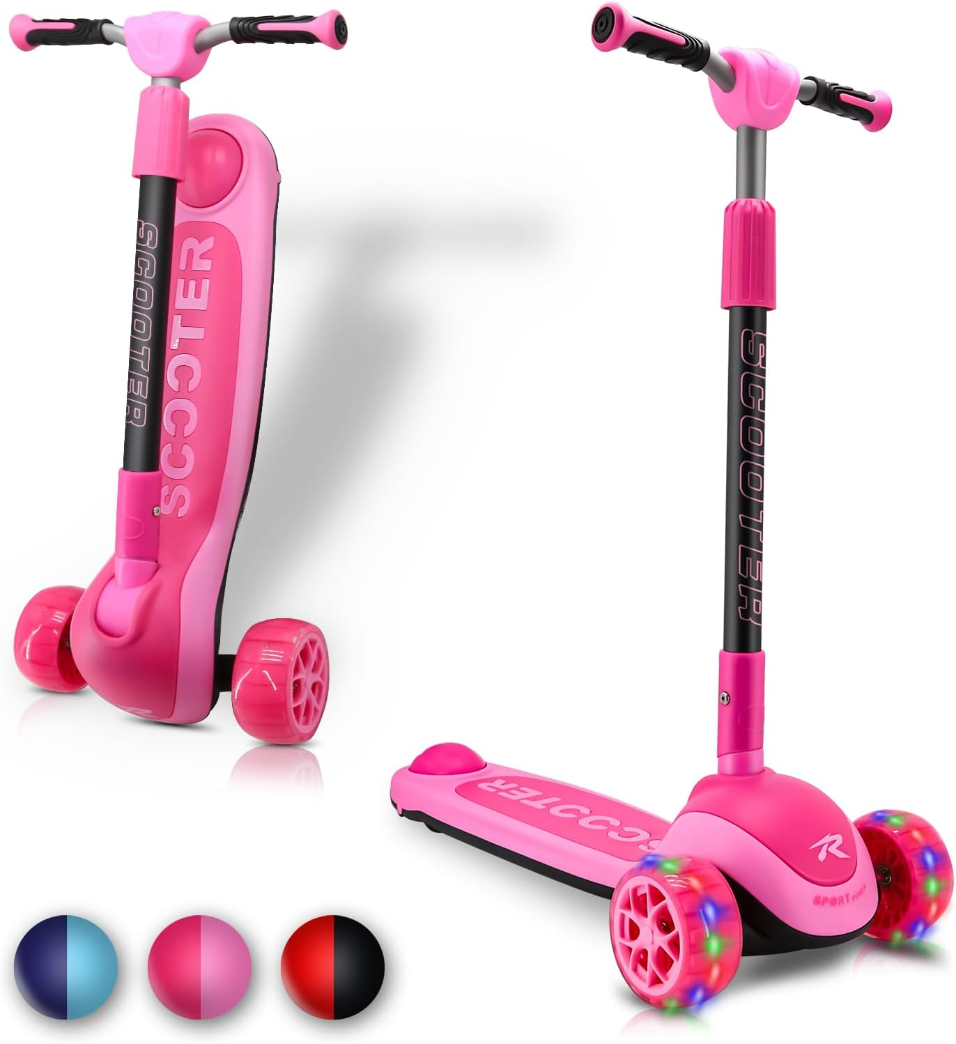 Bbt Global Kids Scooter Foldable Adjustable Led Flash Three Wheels Kick Scooter For Toddler Kids 3-10 Years