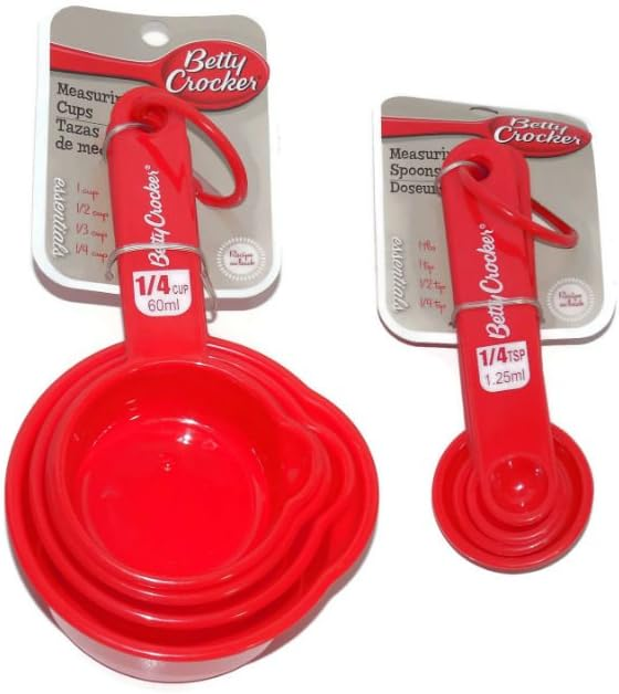 Betty Crocker Measuring Cups &Amp; Spoons Red Plastic 4 Pc Set