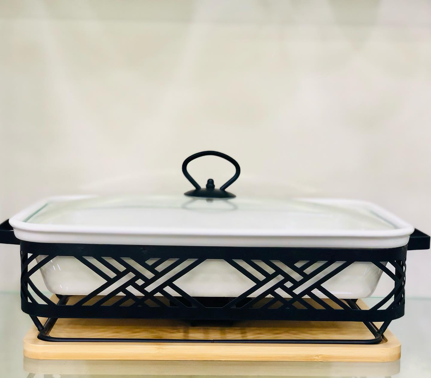 Brilliant Rectangular Casserole Serving Dish With Candle Stand - Buffet Food Warmer 15 Inch