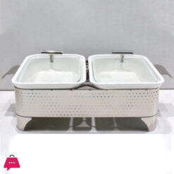 Brilliant Rectangular Twin Casserole Serving Dish With Candle Stand Buffet Food Warmer 12 Inch