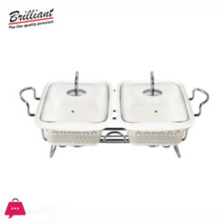 Brilliant Twin Rectangle Casserole Serving Dish With Candle Stand – Buffet Food Warmer 13 Inch