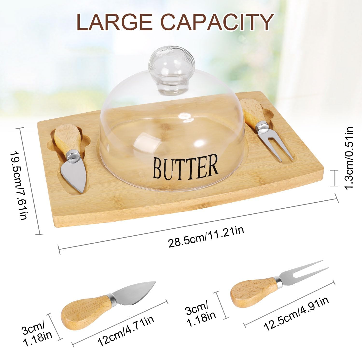 Butter Dish With Glass Lid Bamboo Base Round Clear Butter Dish With Handle