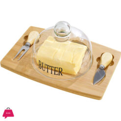 Butter Dish with Glass Lid Bamboo Base Round Clear Butter Dish with Handle
