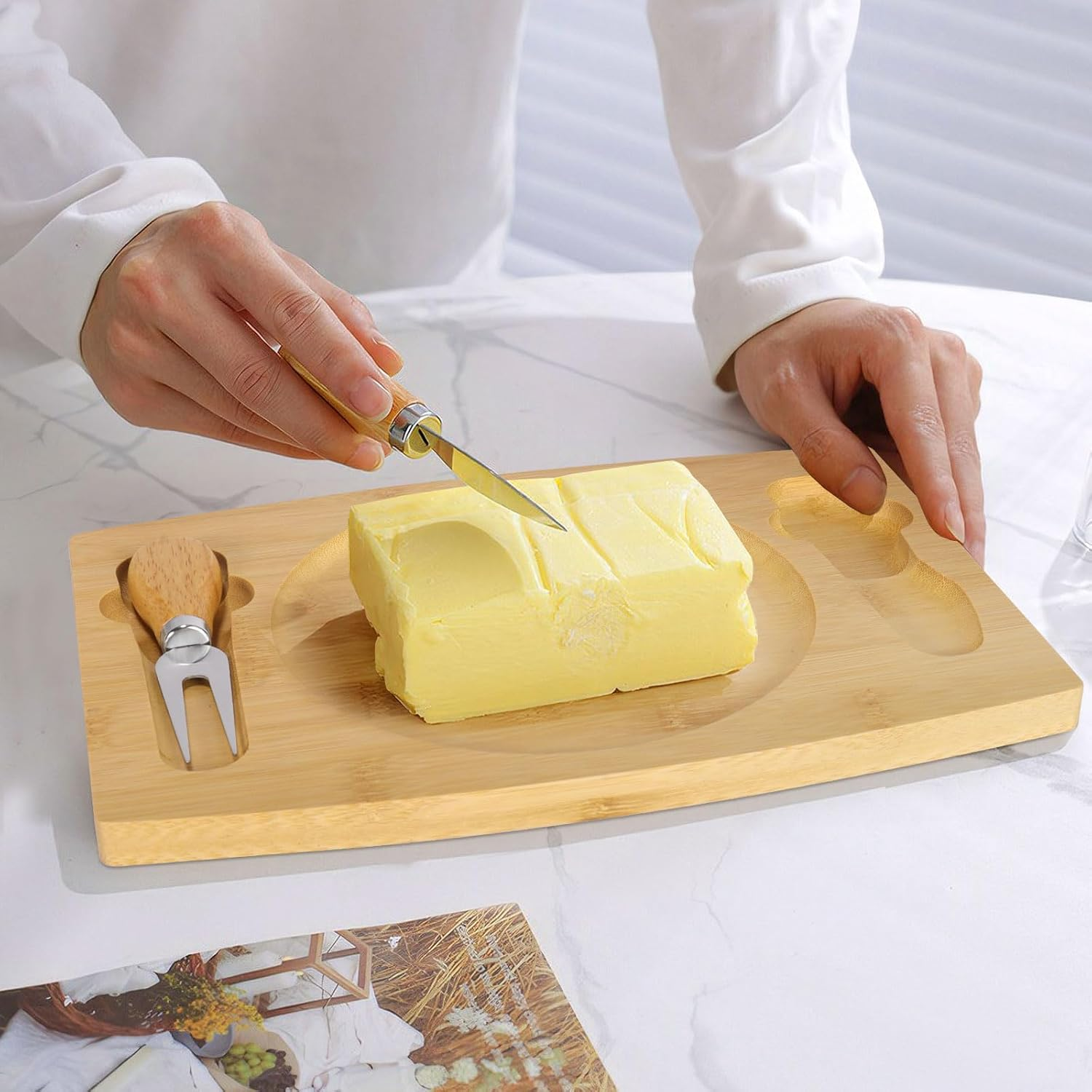 Butter Dish With Glass Lid Bamboo Base Round Clear Butter Dish With Handle