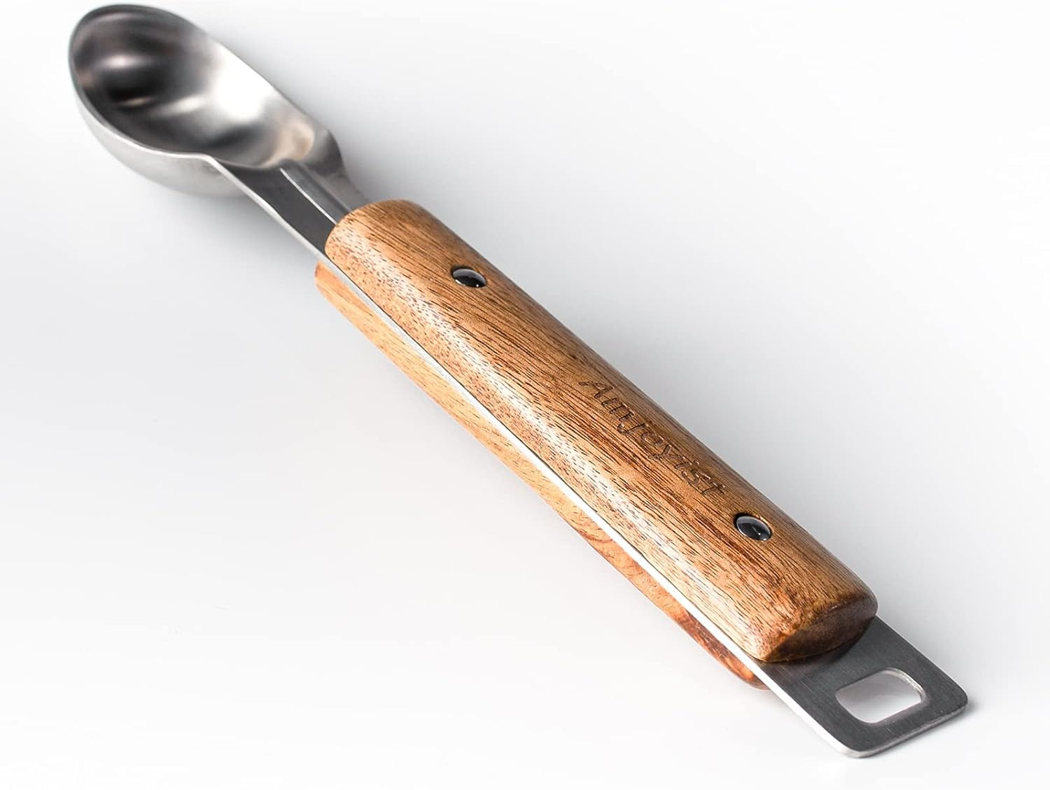 Ice Cream Scoop Hangable Spoon Ball Picker With Comfortable Acacia Wooden Handle Stainless Steel Head Handle With Hang Hole Durable Wood Handle