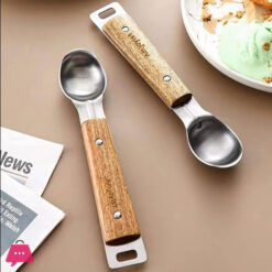 Ice Cream Scoop Hangable spoon Ball Picker with Comfortable Acacia wooden Handle Stainless Steel head HANDLE WITH HANG HOLE Durable wood handle