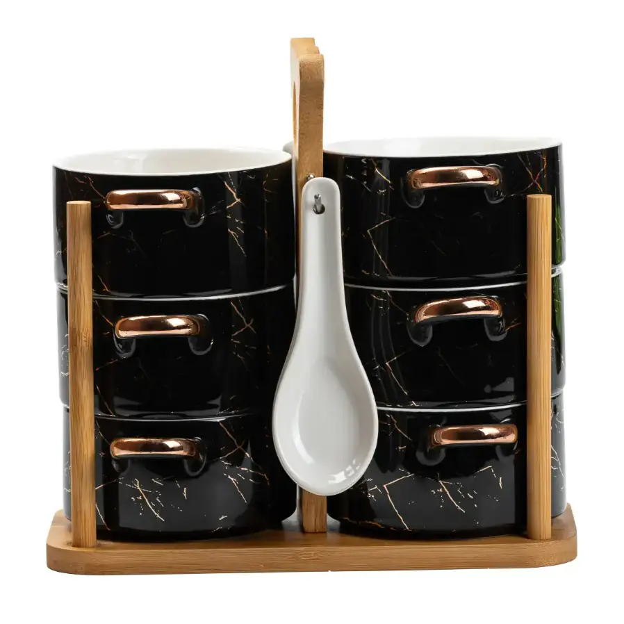 Ceramic Soup Bowls And Spoons Set 12 Pieces On Stand