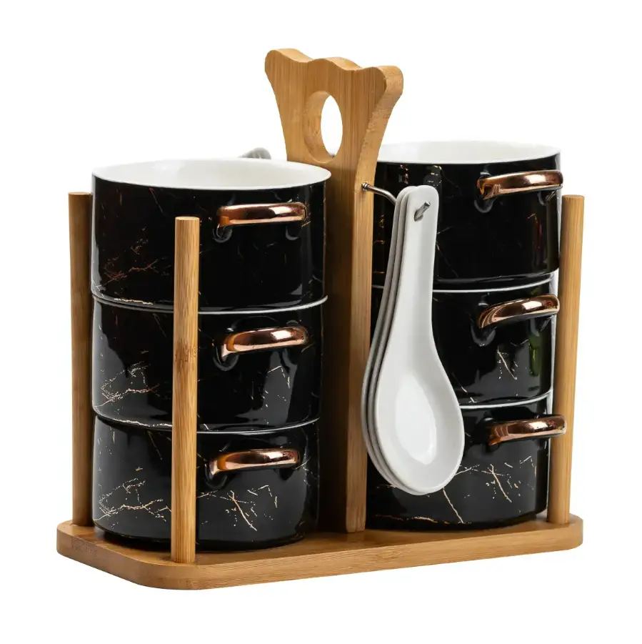 Ceramic Soup Bowls And Spoons Set 12 Pieces On Stand