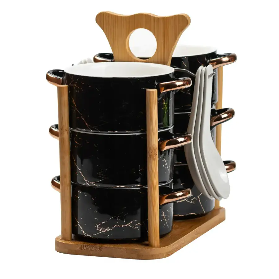 Ceramic Soup Bowls And Spoons Set 12 Pieces On Stand