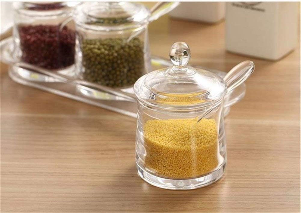 Clear Acrylic Condiment Jar Set Spice Box Seasoning Salt Pepper Spice Boxes With Spoon Kitchen 3 Pcs