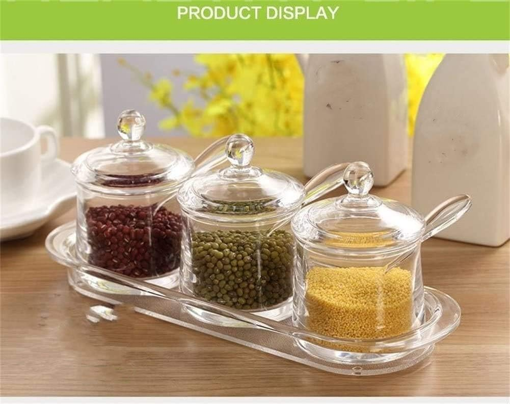 Clear Acrylic Condiment Jar Set Spice Box Seasoning Salt Pepper Spice Boxes With Spoon Kitchen 3 Pcs