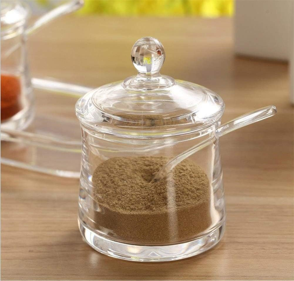 Clear Acrylic Condiment Jar Set Spice Box Seasoning Salt Pepper Spice Boxes With Spoon Kitchen 3 Pcs