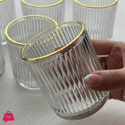 Crystal Glass Ridged Stripe Gold Rim Glass Set of 6