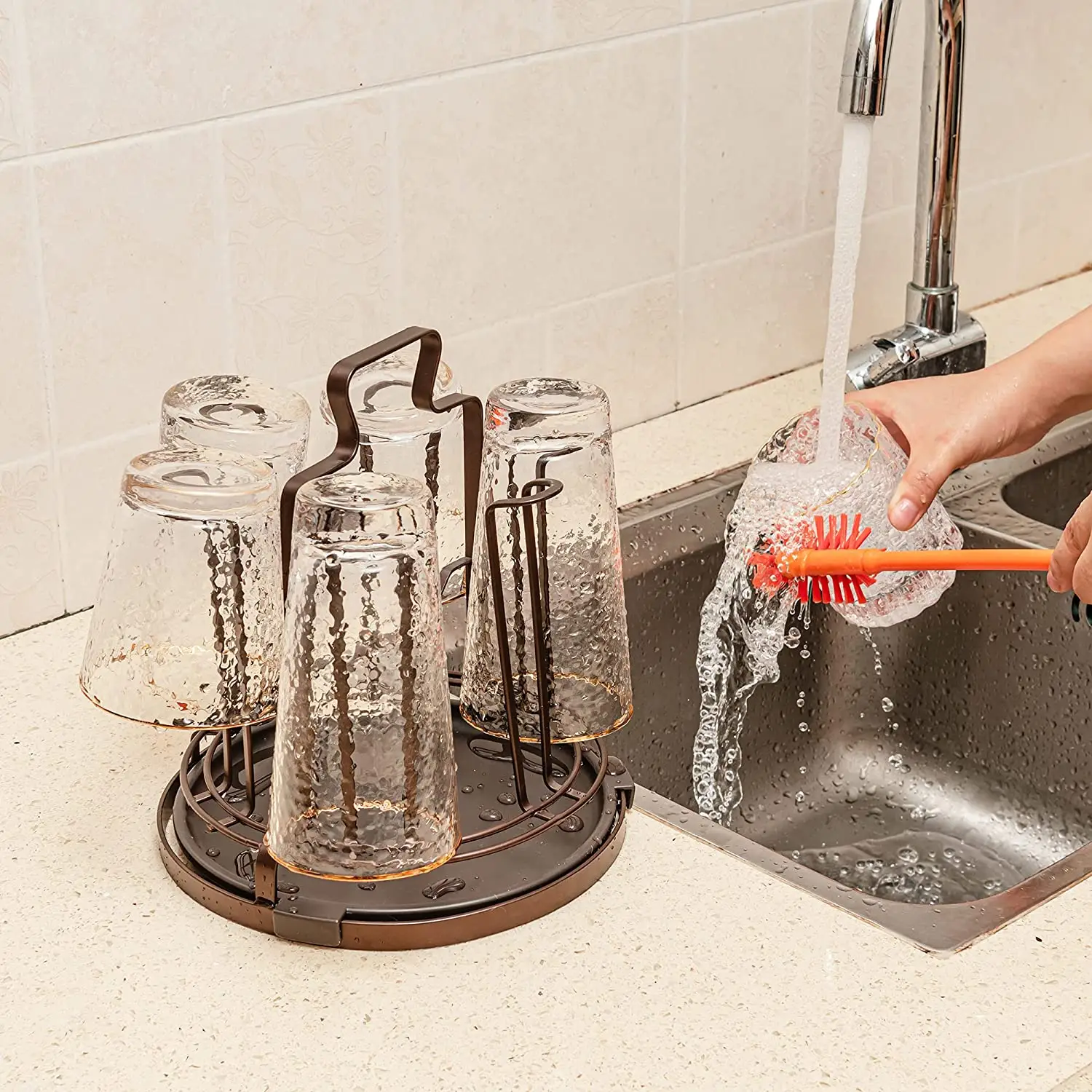 Cups Holder Stand Storage Organizer Draining Rack-Round 6 Glasses