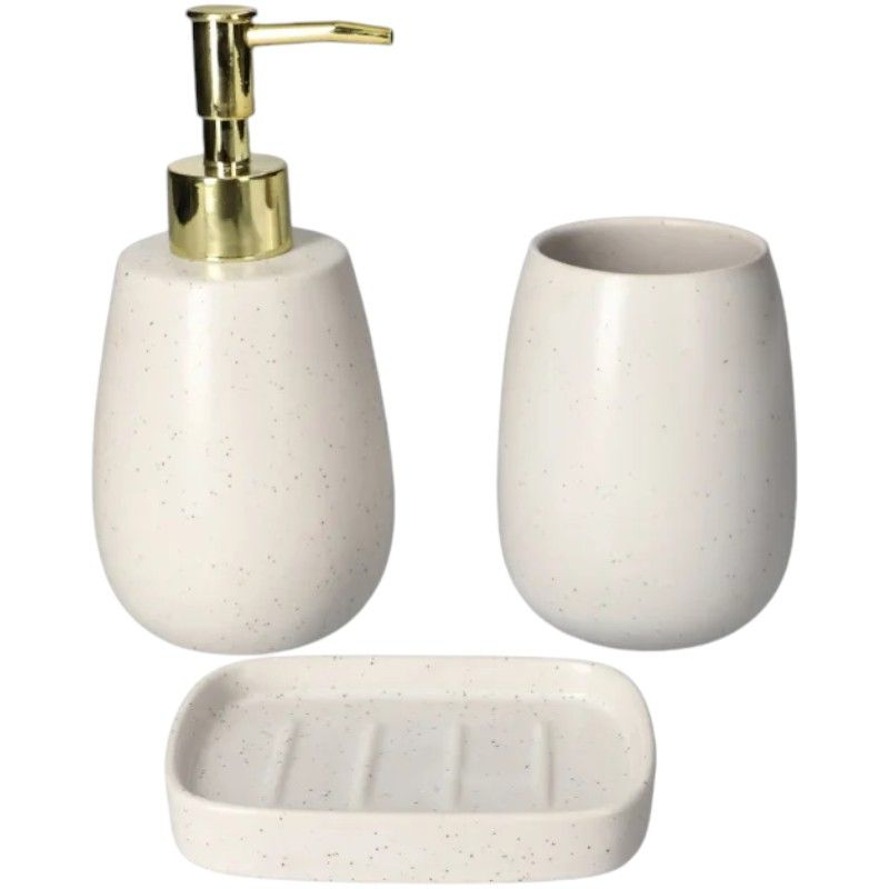 Danny Home Ceramic Bathroom Accessories Set 3 Pcs White &Amp; Gold