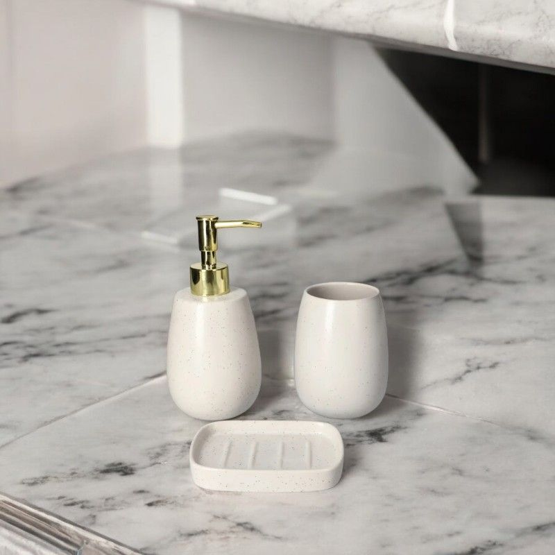 Danny Home Ceramic Bathroom Accessories Set 3 Pcs White &Amp; Gold
