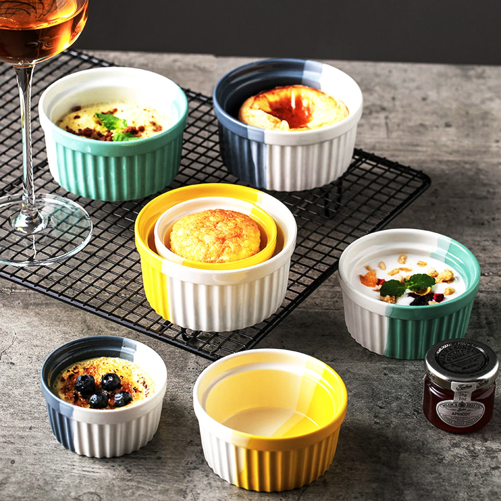 Danny Home Nordic Oven Bowls With Vibrant Semi-Painted Design 4 Inch