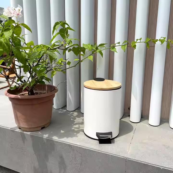 Decorative Bamboo Wood Lining Kitchen Pedal Food Paper Round Waste Rubbish Dustbin Bin 5 Liter 5 Decorative Bamboo Wood Lining Kitchen Pedal Food Paper Round Waste Rubbish Dustbin Bin 5 Liter