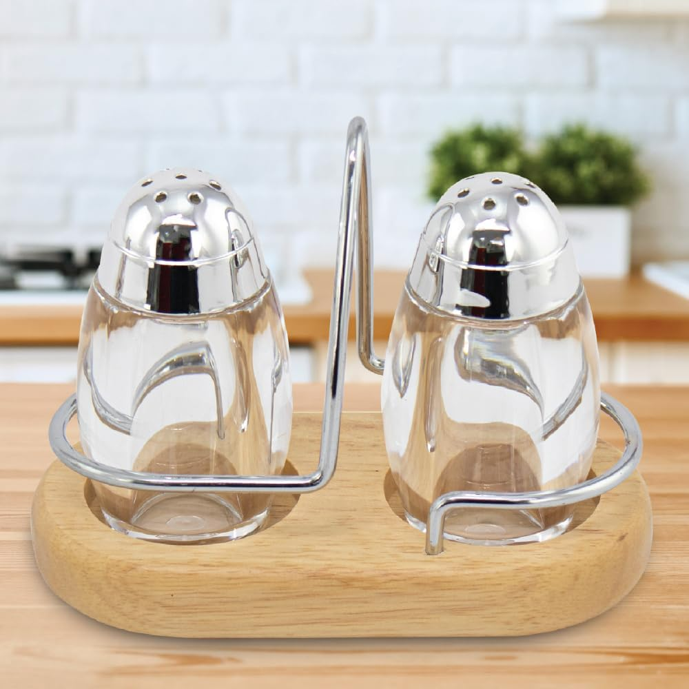 Elegant Salt And Pepper Shaker Set With Wooden Oval Holder Stylish Stainless Steel &Amp; Glass Salt Shaker For Modern 10 Elegant Salt And Pepper Shaker Set With Wooden Oval Holder Stylish Stainless Steel &Amp; Glass Salt Shaker For Modern