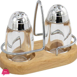 Elegant Salt And Pepper Shaker Set With Wooden Oval Holder Stylish Stainless Steel &Amp; Glass Salt Shaker For Modern