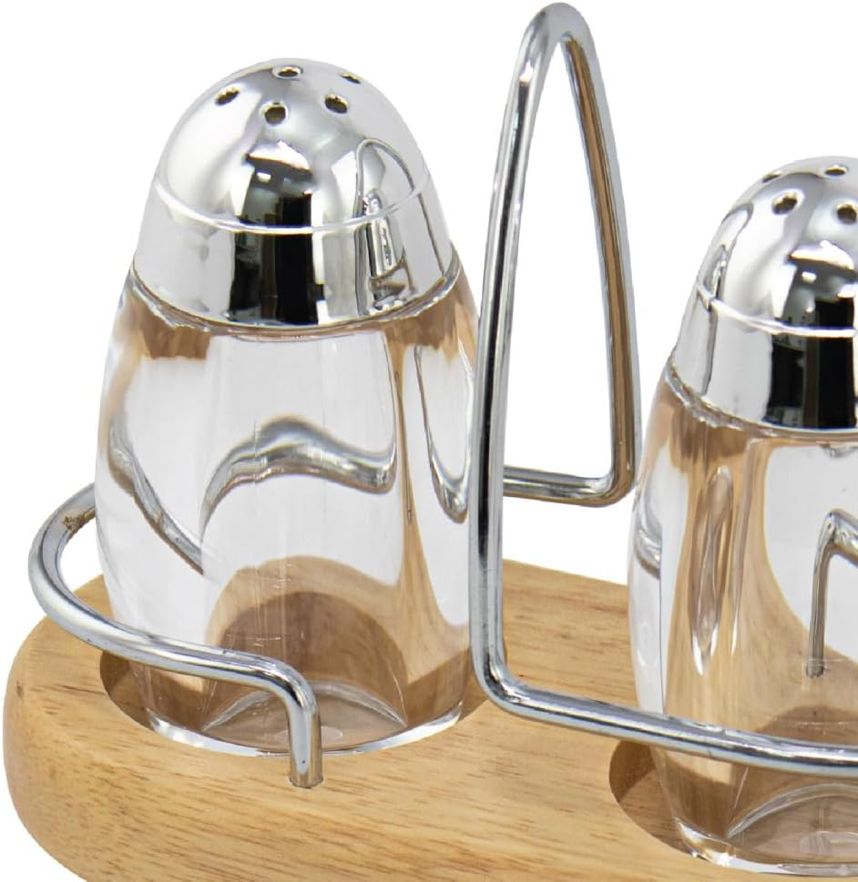 Elegant Salt And Pepper Shaker Set With Wooden Oval Holder Stylish Stainless Steel &Amp; Glass Salt Shaker For Modern 8 Elegant Salt And Pepper Shaker Set With Wooden Oval Holder Stylish Stainless Steel &Amp; Glass Salt Shaker For Modern
