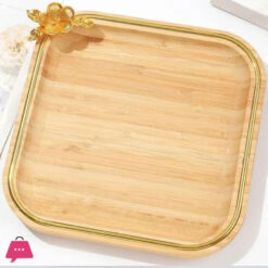 Exquisite Bamboo Platter With Leaf Golden Woodan Serving Tray