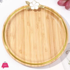 Exquisite Bamboo Platter With Round Leaf Golden Woodan Serving Tray