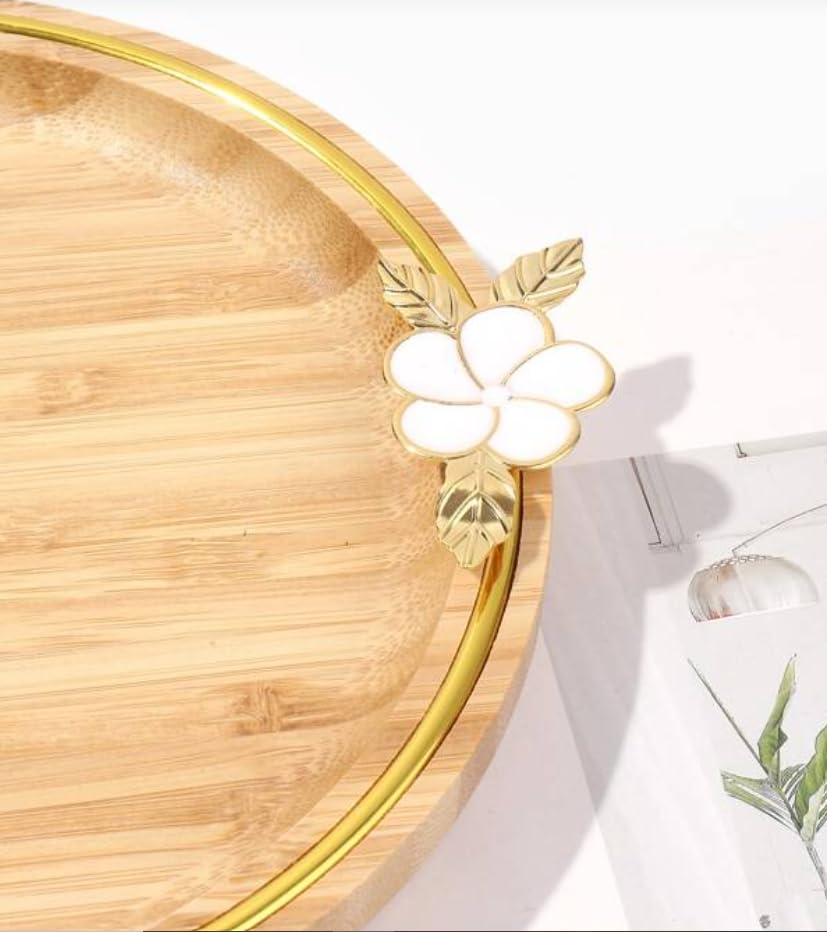 Exquisite Bamboo Platter With Round Leaf Golden Woodan Serving Tray