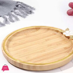 Exquisite Bamboo Platter With Round Leaf Golden Woodan Serving Tray
