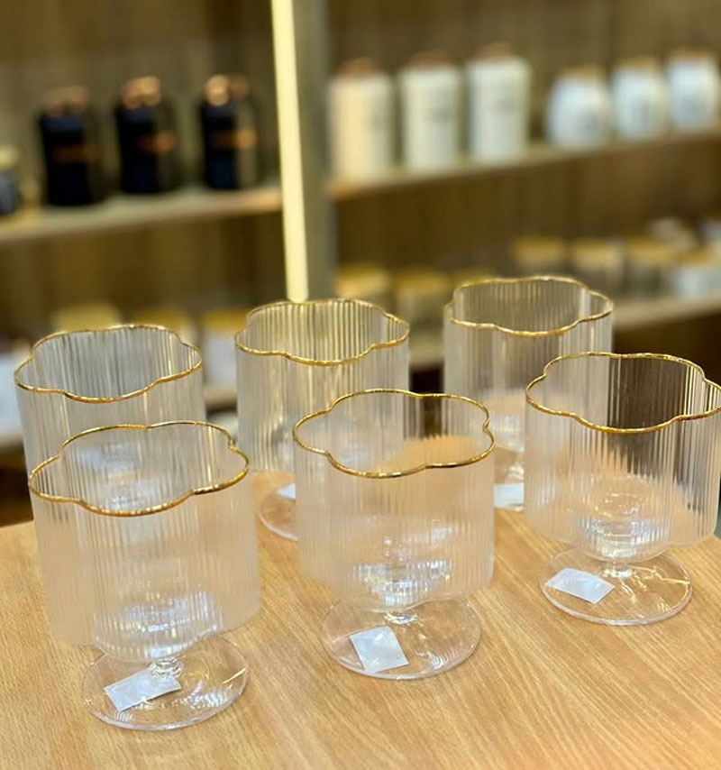 Flower Bud Crystal Low Stem Glass Set Of 6