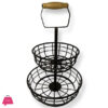 Fruit Basket for Kitchen Countertop,Black Metal Wire with Wood Handle  2 Tier fruit Bowl