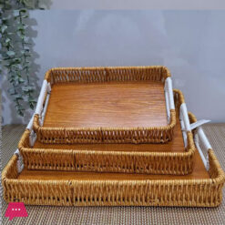 GIB cleaningtool Rectangular Rattan Serving Tray Decorative Woven Wicker Trays with Handles