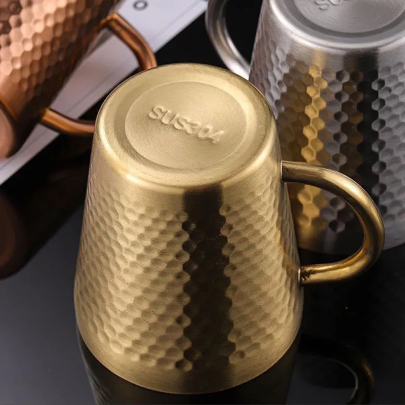 Golden Tea Cup Stainless Steel Hammered Coffee Cup Thermal Cups