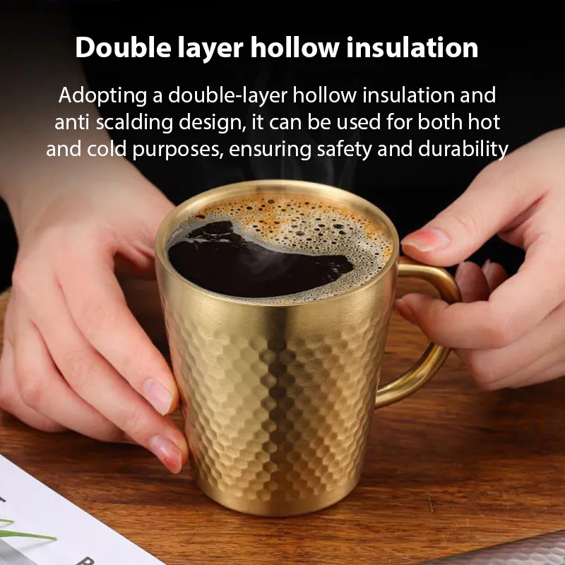 Golden Tea Cup Stainless Steel Hammered Coffee Cup Thermal Cups