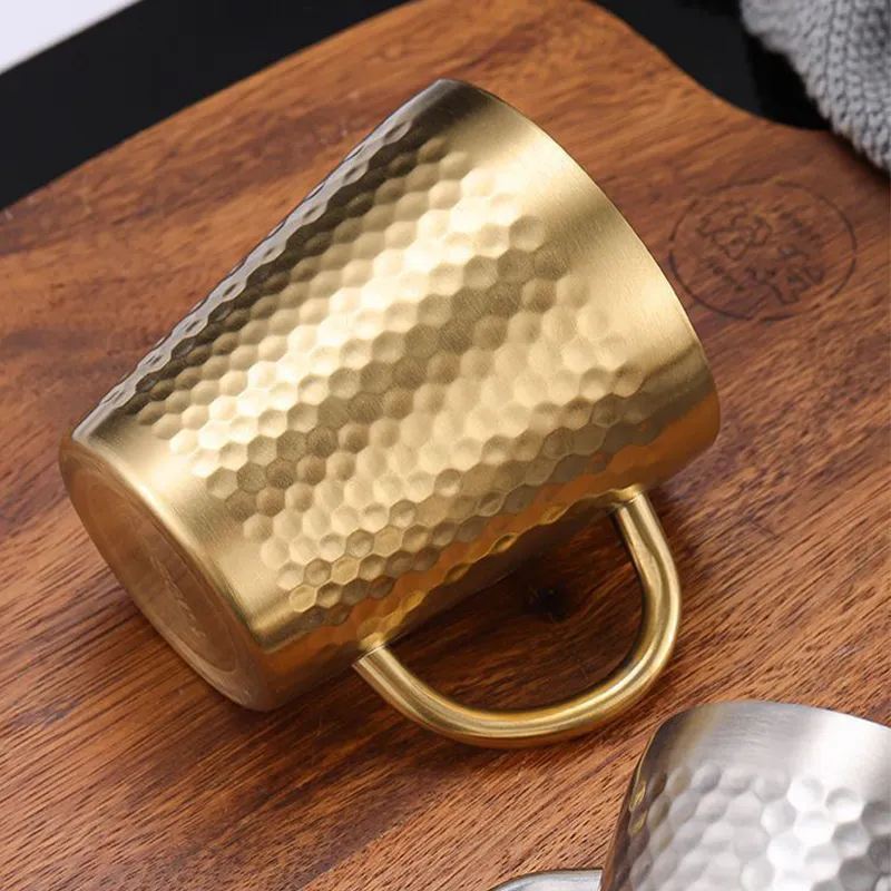 Golden Tea Cup Stainless Steel Hammered Coffee Cup Thermal Cups