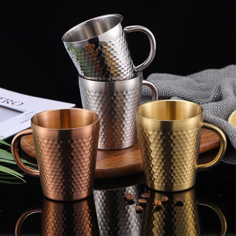 Golden Tea Cup Stainless Steel Hammered Coffee Cup Thermal Cups