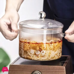 Heat-Resistant Glass Stock Pot Gas Stove Induction Safe 2 Liter