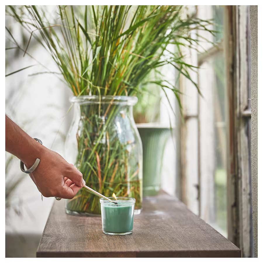 Ikea Edersam Scented Candle In Glass Fresh Grass / Light Green