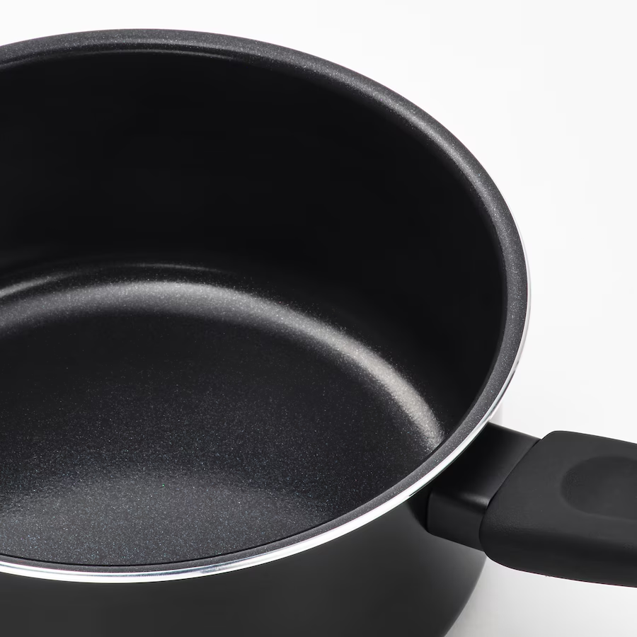 Ikea Hemlagad Saucepan With Lid Non-Stick Coating Black