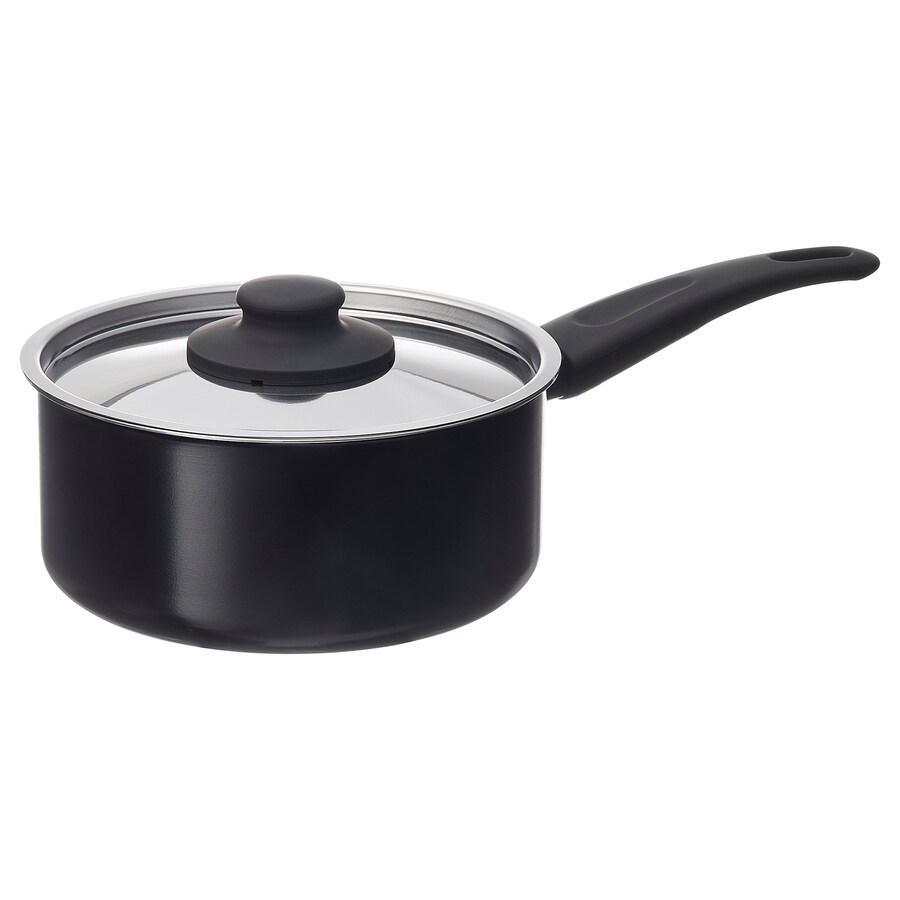 Ikea Hemlagad Saucepan With Lid Non-Stick Coating Black