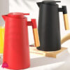 Insulated Vacuum Jug, Thermal Coffee Carafle For Hot And Cold Tea Coffee, With Simple Safety Push Button, Wooden Handle, Non-Slip Bottom 1000 Ml