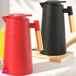 Insulated Vacuum Jug, Thermal Coffee Carafle for Hot and Cold Tea Coffee, with Simple Safety Push Button, Wooden Handle, Non-Slip Bottom 1000 ML