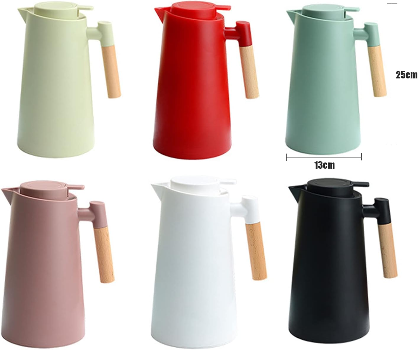 Insulated Vacuum Jug, Thermal Coffee Carafle For Hot And Cold Tea Coffee, With Simple Safety Push Button, Wooden Handle, Non-Slip Bottom 1000 Ml