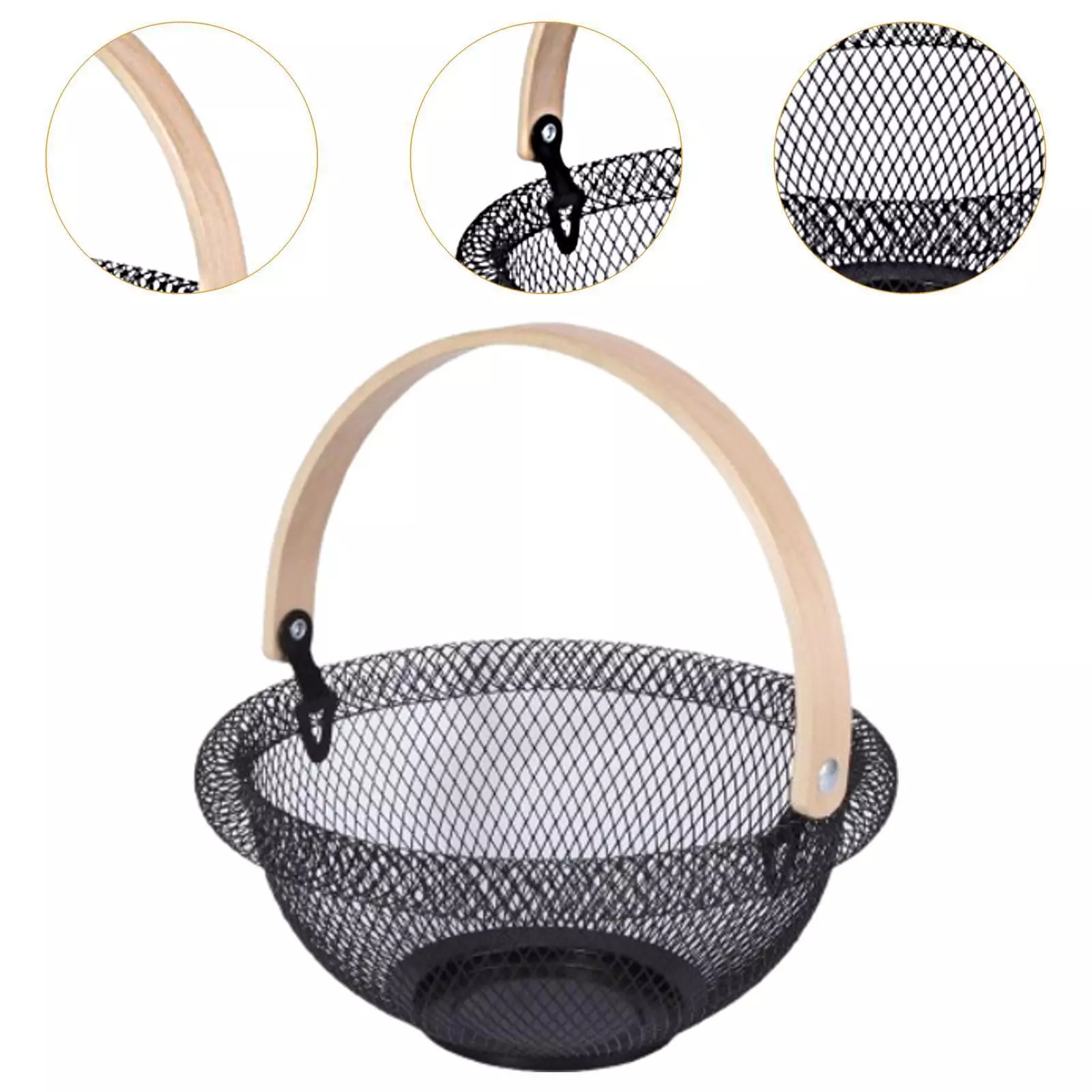 Kitchen Fruit Basket Hanging Round Wire Basket With Handle